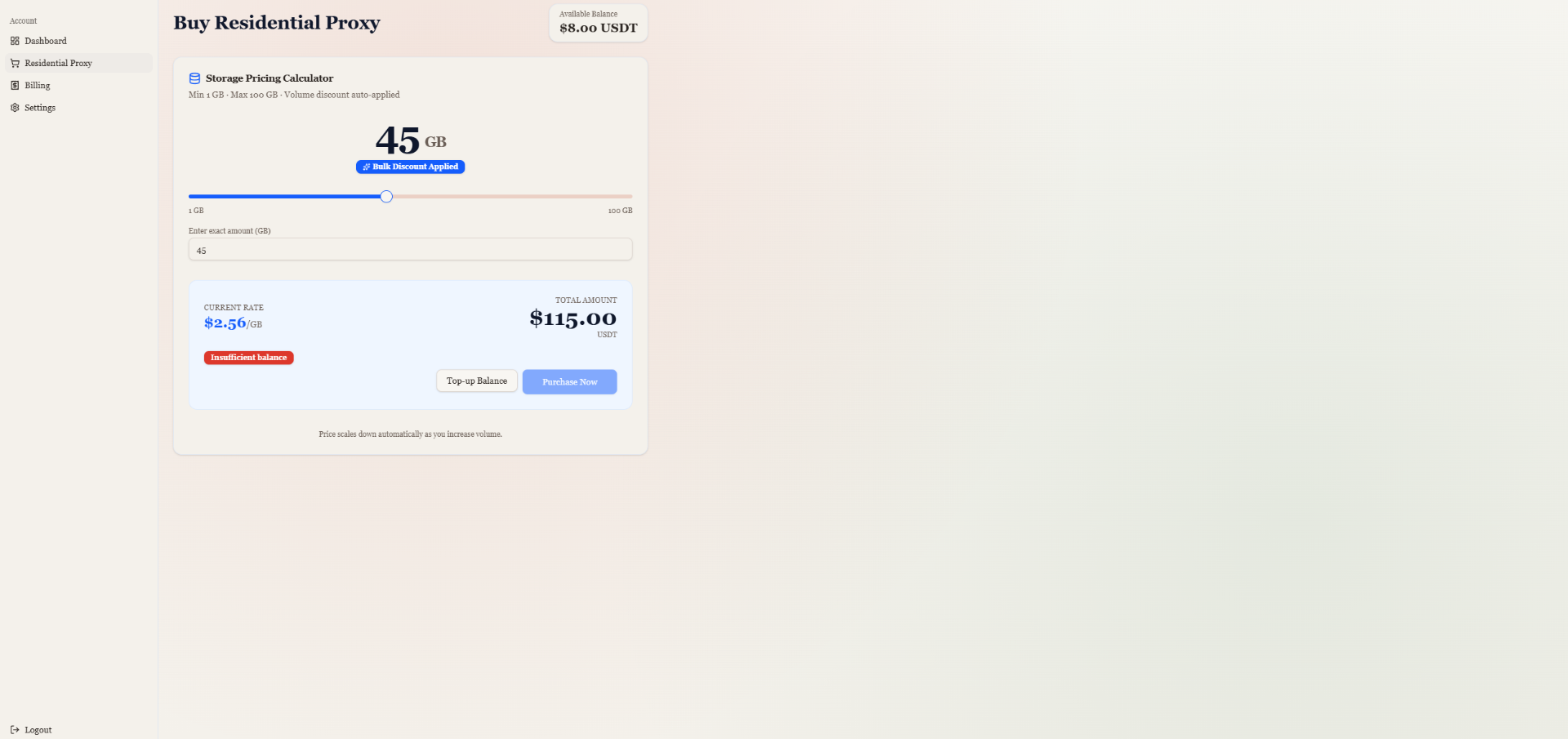 Volume discounts auto-apply as you scale up